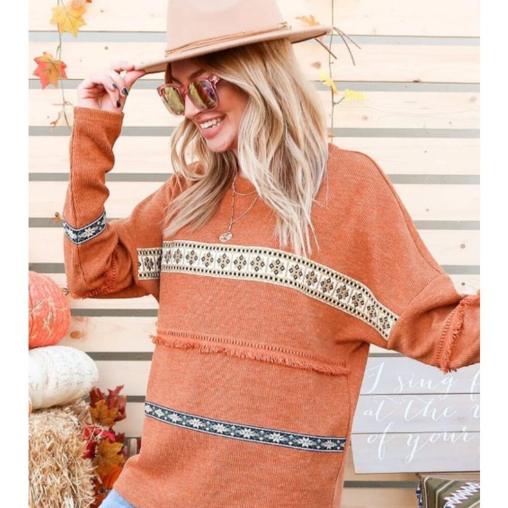 Phoenix Aztec Fringe Jumper, Size M